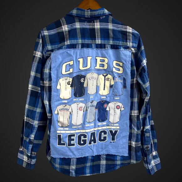 Toss Upcycled Flannel Shirt Chicago Cubs Cubbie Blue Jersey Legacy OS - Picture 1 of 6